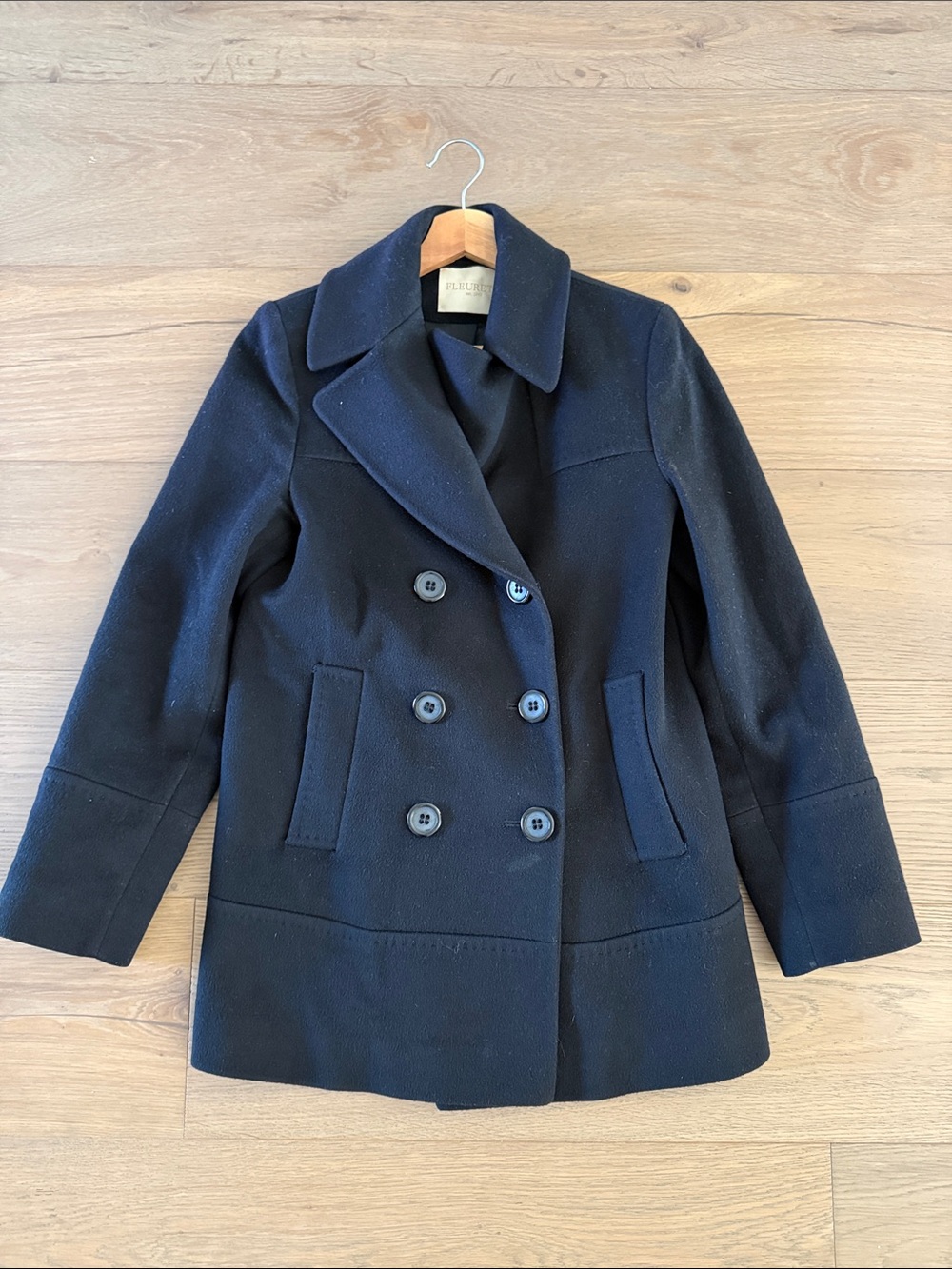 Fleurette Women's Black Double-Breasted Pea Coat